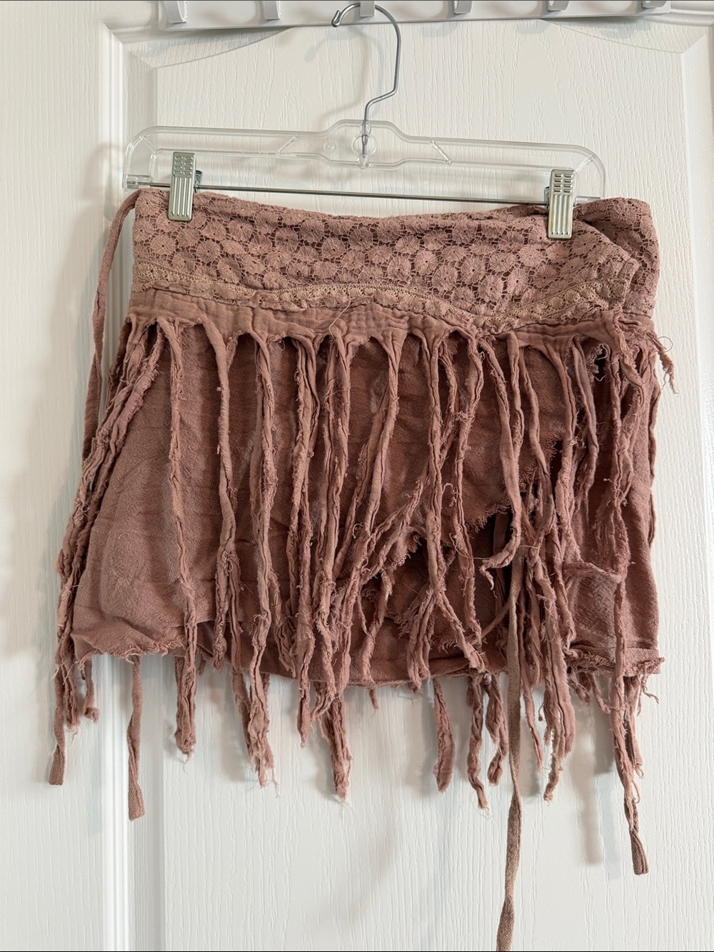 Boho Fringe Mini Skirt in Dusty Rose